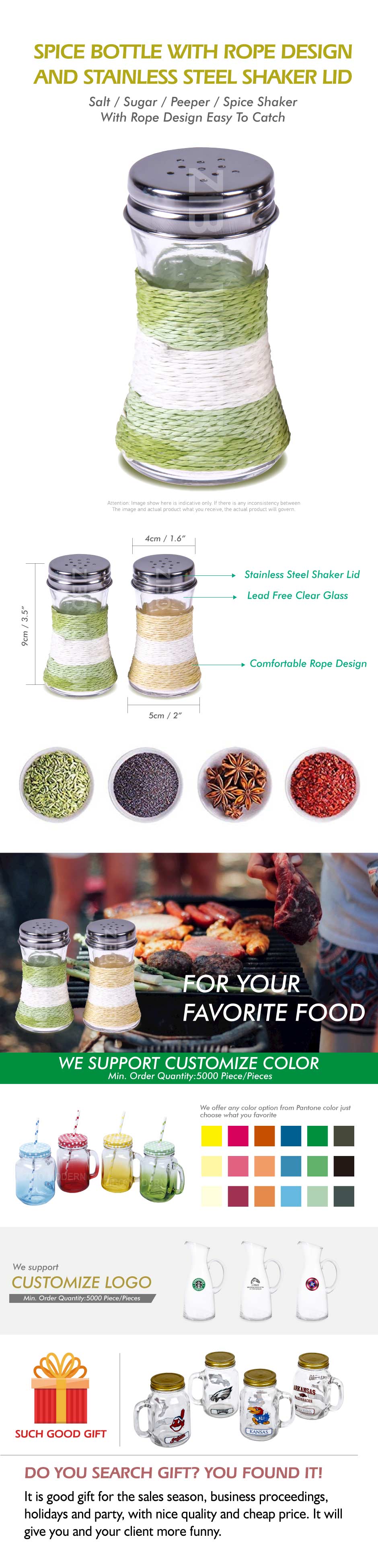 Spice Bottle With Rope Design And Stainless Steel Shaker Lid