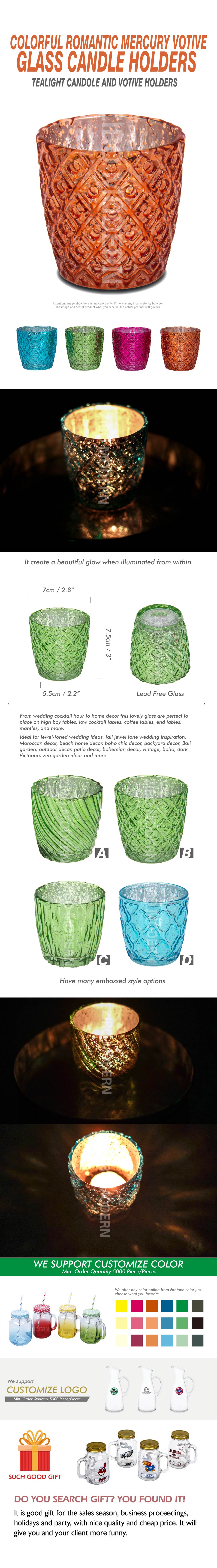 Colorful Romantic Mercury Votive Glass Candle Holders 